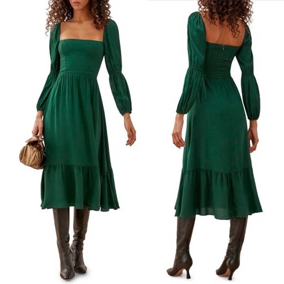 PREORDER long sleeve square neck dress | houseplants | bamboo